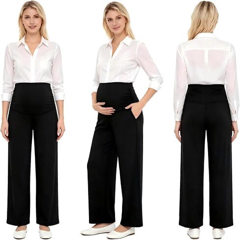 Maternity Pants for Women, Straight Leg Pregnancy Lounge Work Pants with Pockets, Pregnancy Trousers Outfit in Saudi Arabia