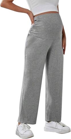 Maternity Pants for Women, Straight Leg Pregnancy Lounge Work Pants with Pockets, Pregnancy Trousers Outfit in Saudi Arabia