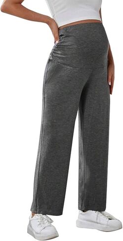 Maternity Pants for Women, Straight Leg Pregnancy Lounge Work Pants with Pockets, Pregnancy Trousers Outfit in Saudi Arabia