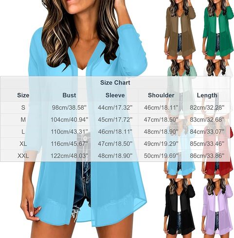 Women 3/4 Sleeve Open Front Chiffon Cardigan Lightweight Casual Sheer Kimono Cardigans Ladies Thin Swimsuit Coverups in Kuwait