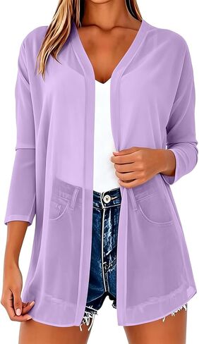 Women 3/4 Sleeve Open Front Chiffon Cardigan Lightweight Casual Sheer Kimono Cardigans Ladies Thin Swimsuit Coverups in Kuwait