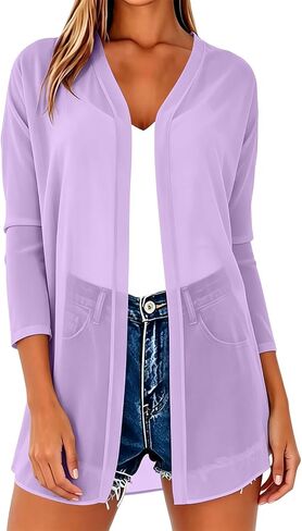 Women 3/4 Sleeve Open Front Chiffon Cardigan Lightweight Casual Sheer Kimono Cardigans Ladies Thin Swimsuit Coverups in Kuwait