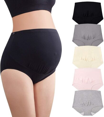 Mama Cotton Women's Over The Bump Maternity Briefs, High Waist, Cotton, Adjustable Waistband, Multi-Pack in Saudi Arabia