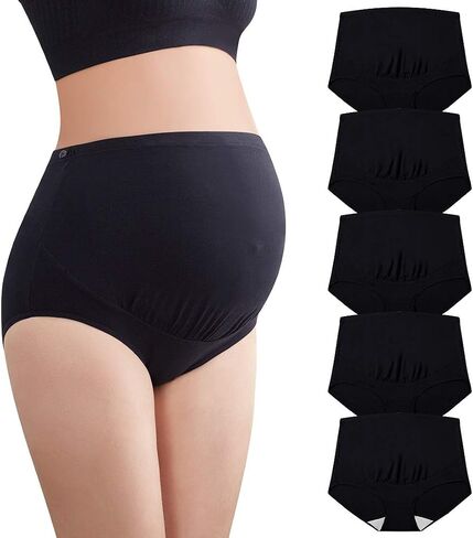 Mama Cotton Women's Over The Bump Maternity Briefs, High Waist, Cotton, Adjustable Waistband, Multi-Pack in Saudi Arabia
