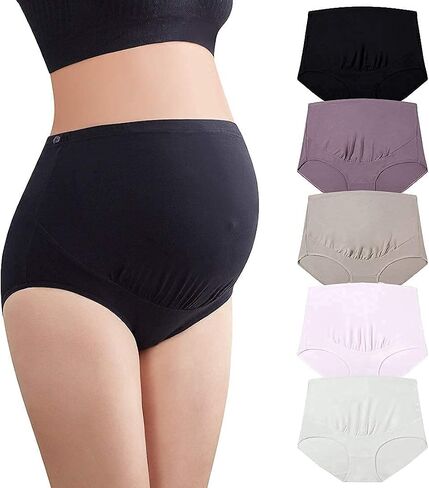 Mama Cotton Women's Over The Bump Maternity Briefs, High Waist, Cotton, Adjustable Waistband, Multi-Pack in Saudi Arabia