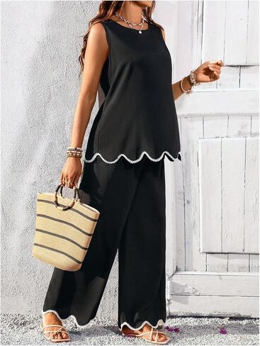 RoseSeek Women's Maternity 2 Piece Outfits Tank Top and Wide Leg Pants Summer Pregnancy Clothes in Kuwait