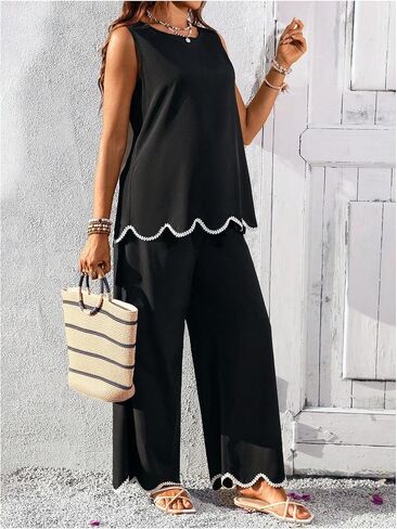 RoseSeek Women's Maternity 2 Piece Outfits Tank Top and Wide Leg Pants Summer Pregnancy Clothes in Kuwait