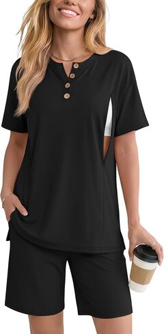 Maternity Nursing Pajama Set | 2 Piece, Postpartum, Sleepwear, Breastfeeding, Short Sleeve, Shorts, , Hidden, Zipper in Kuwait