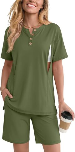 Maternity Nursing Pajama Set | 2 Piece, Postpartum, Sleepwear, Breastfeeding, Short Sleeve, Shorts, , Hidden, Zipper in Kuwait