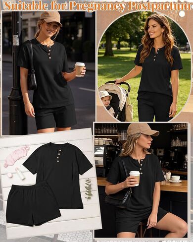 Maternity Nursing Pajama Set | 2 Piece, Postpartum, Sleepwear, Breastfeeding, Short Sleeve, Shorts, , Hidden, Zipper in Kuwait