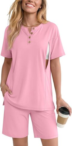 Maternity Nursing Pajama Set | 2 Piece, Postpartum, Sleepwear, Breastfeeding, Short Sleeve, Shorts, , Hidden, Zipper in Kuwait