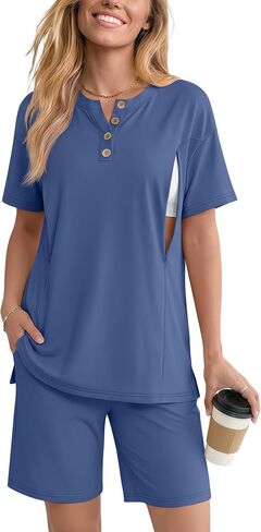 Maternity Nursing Pajama Set | 2 Piece, Postpartum, Sleepwear, Breastfeeding, Short Sleeve, Shorts, , Hidden, Zipper in Kuwait