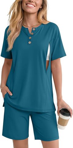 Maternity Nursing Pajama Set | 2 Piece, Postpartum, Sleepwear, Breastfeeding, Short Sleeve, Shorts, , Hidden, Zipper in Kuwait