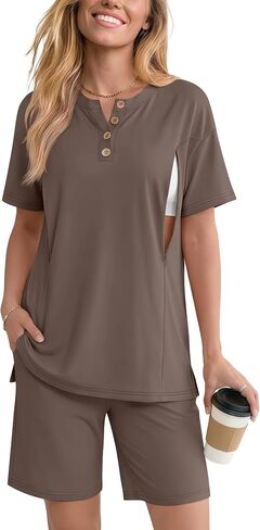 Maternity Nursing Pajama Set | 2 Piece, Postpartum, Sleepwear, Breastfeeding, Short Sleeve, Shorts, , Hidden, Zipper in Kuwait