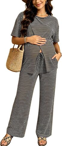 Joyfunear Women's Maternity Postpartum Lounge 2 Piece Set Top And Pants Pajama Nursing Breastfeeding Loungewear With Pockets in Saudi Arabia