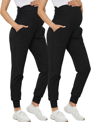 PARNIXS Maternity Two-Piece Set Basic Stretch Design with Pockets Soft Leggings for Active Moms Yoga Pants - Year-Round Wear in Saudi Arabia