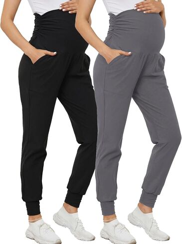 PARNIXS Maternity Two-Piece Set Basic Stretch Design with Pockets Soft Leggings for Active Moms Yoga Pants - Year-Round Wear in Saudi Arabia