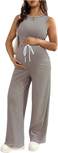 SHENHE Women's Maternity 2 Piece Summer Outfits Striped Crew Neck Tank Top and Pants Lounge Set in Kuwait
