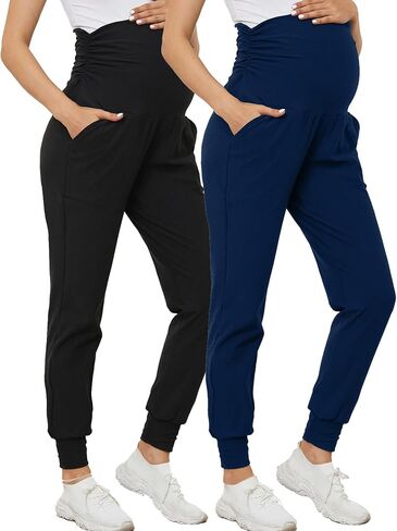 PARNIXS Maternity Two-Piece Set Basic Stretch Design with Pockets Soft Leggings for Active Moms Yoga Pants - Year-Round Wear in Saudi Arabia