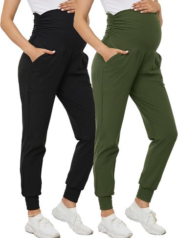 PARNIXS Maternity Two-Piece Set Basic Stretch Design with Pockets Soft Leggings for Active Moms Yoga Pants - Year-Round Wear in Saudi Arabia