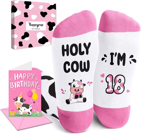 HAPPYPOP 18th Year Old Birthday Gifts for Girls - Socks for Teen Girls Boys Age 18, 18 Yr Old Young Adult Gift Ideas, 18 Birthday Gifts with Greeting Card in Saudi Arabia
