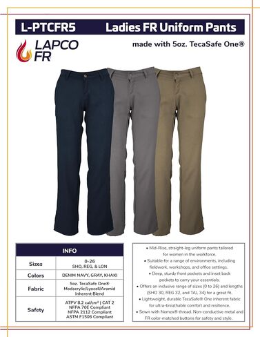 Lapco FR L-PTCFR5 Ladies Uniform Pant, 5oz TecaSafe One Inherent, 4 Short, Gray in Saudi Arabia