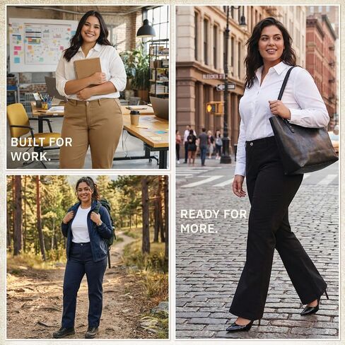 Dickies Womens Plus Size Work Pants - Mid Rise Slim Fit Bootcut Leg Workwear Casual Trousers for Women-Size Up for Ideal Fit in Kuwait