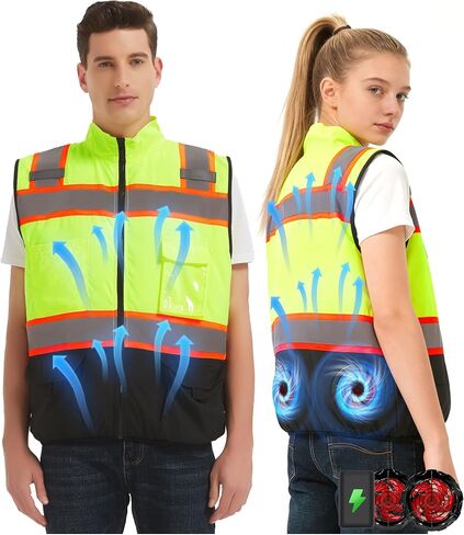 21V Safety Cooling Fan Vest for Men and Women, With Max 12000 RPM 2 Fan & Up to 16 Hours Runtime 20000mAh Battery in Saudi Arabia