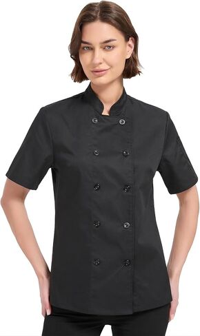 Chef Coat Women Short Sleeve Lightweight Black Chef Jacket For Women Chef Uniform for Kitchen,Restaurant,Bakery in Saudi Arabia