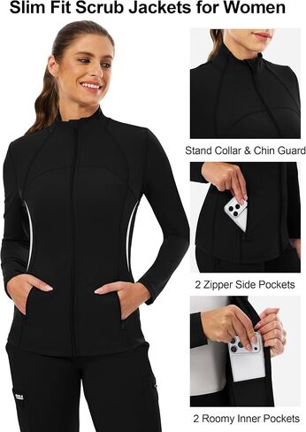 Scrub Jackets for Women, Zip Front Lightweight Slim Fit Nurse Tops with 4 Pockets, Princess Seams,360 Stretch Fabric in Saudi Arabia