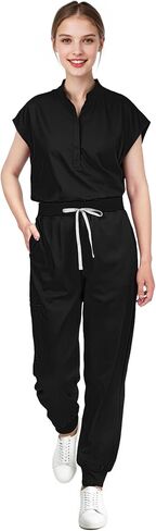 Scrubs for Women Set - Sleeveless Stand-Up Collar Scrub Top and Tapered Jogger Pants, 8-Pocket Work Uniform in Saudi Arabia