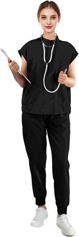 Scrubs for Women Set - Sleeveless Stand-Up Collar Scrub Top and Tapered Jogger Pants, 8-Pocket Work Uniform in Saudi Arabia