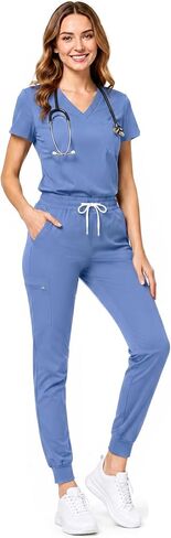 Scrubs for Women, 9-Pocket Soft V-Neck Top and Stretch Jogger Pants, Medical Uniform for Nurses, Doctors in Saudi Arabia