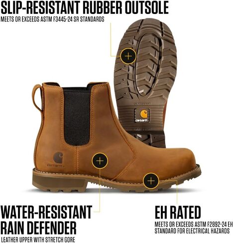 حذاء عمل تشيلسي فرونتير نسائي من Carhartt ذو مقدمة ناعمة - مقاوم للماء، نعل خارجي مطاطي مقاوم للانزلاق، وسادة قدم مبطنة in Kuwait