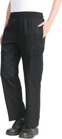 KITCHIEF Women's Black Cargo Pants Baggy Chef Pants for Women Chef Server Work Pants for Kitchen,Restaurant -Drawstring Waist in Saudi Arabia