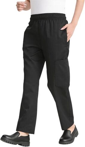 Women's Black Chef Pants for Women Baggy Casual Cargo Pants Elastic Waist Restaurant Work Pants Multi Pockets in Saudi Arabia
