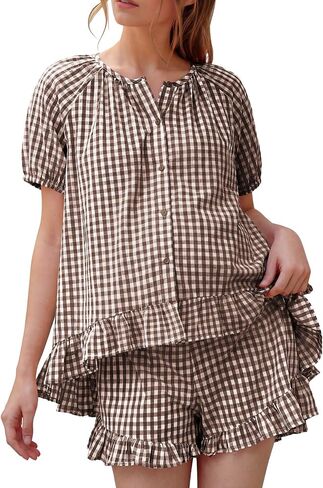 BLENCOT Maternity Clothes Button Down Checkered Cotton Sleepwear Pregnancy Pajamas Sets 2 Piece Lounge Set in Kuwait