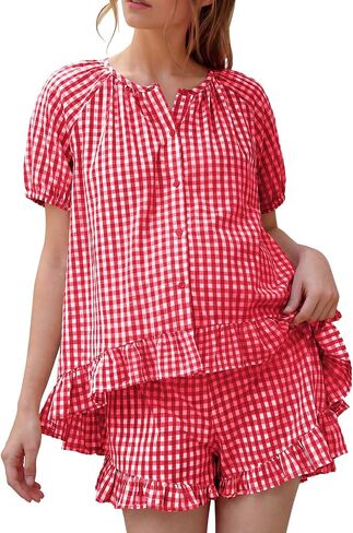 BLENCOT Maternity Clothes Button Down Checkered Cotton Sleepwear Pregnancy Pajamas Sets 2 Piece Lounge Set in Kuwait