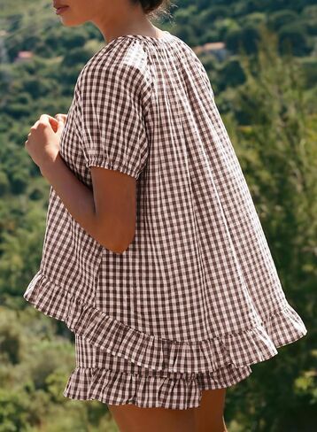 BLENCOT Maternity Clothes Button Down Checkered Cotton Sleepwear Pregnancy Pajamas Sets 2 Piece Lounge Set in Kuwait