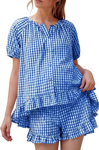 BLENCOT Maternity Clothes Button Down Checkered Cotton Sleepwear Pregnancy Pajamas Sets 2 Piece Lounge Set in Kuwait