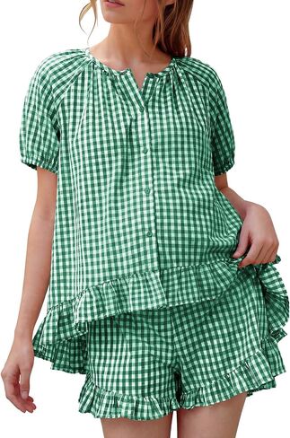 BLENCOT Maternity Clothes Button Down Checkered Cotton Sleepwear Pregnancy Pajamas Sets 2 Piece Lounge Set in Kuwait
