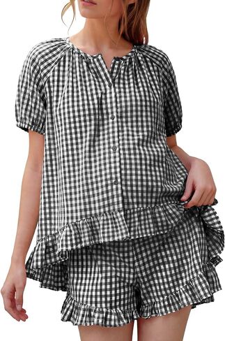 BLENCOT Maternity Clothes Button Down Checkered Cotton Sleepwear Pregnancy Pajamas Sets 2 Piece Lounge Set in Kuwait