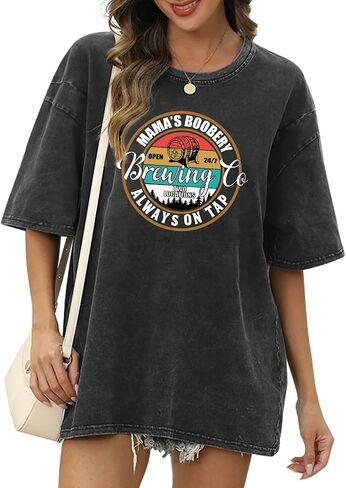 Women Nursing Shirts for Breastfeeding Zipper Mama Graphic Tees Funny Mom Maternity Shirt Oversized Acid Wash Tshirt in Saudi Arabia
