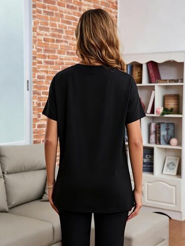 LUKYCILD Breastfeeding Shirts for Women Hidden Zippers Nursing Shirt Side Split Maternity Tees Funny Graphic Short Sleeve Top in Kuwait