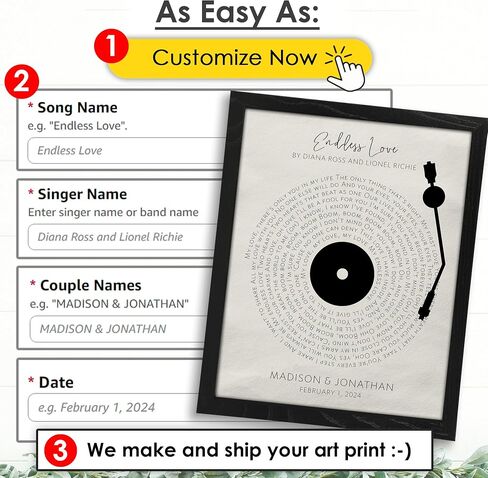 DREAM BIG PRINTABLES Customizable Couples Song Lyrics Art Print | Personalized Wall Art with Your Favorite Song | Names and Date | Unique Romantic Gift for Anniversary | Wedding | or Valentine’s Day in Kuwait
