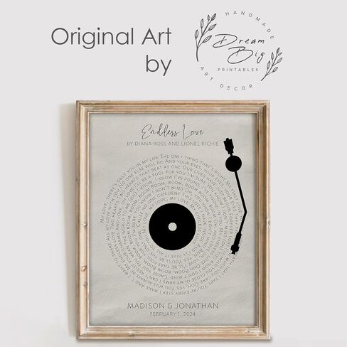 DREAM BIG PRINTABLES Customizable Couples Song Lyrics Art Print | Personalized Wall Art with Your Favorite Song | Names and Date | Unique Romantic Gift for Anniversary | Wedding | or Valentine’s Day in Kuwait
