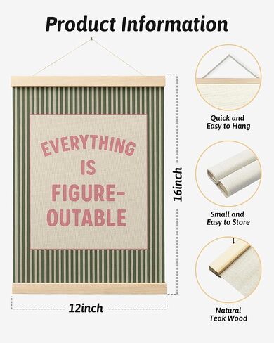 FGFK Everything Is Figureoutable Positive Affirmations Wall Art Poster Hanger Frame, Retro Pink and Green Inspirational Canvas Prints Framed Wall Decor for Office Classroom Home Bedroom, 12x16 Inch in Saudi Arabia