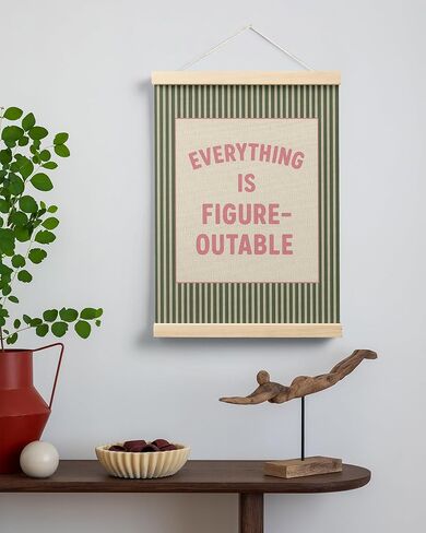 FGFK Everything Is Figureoutable Positive Affirmations Wall Art Poster Hanger Frame, Retro Pink and Green Inspirational Canvas Prints Framed Wall Decor for Office Classroom Home Bedroom, 12x16 Inch in Saudi Arabia