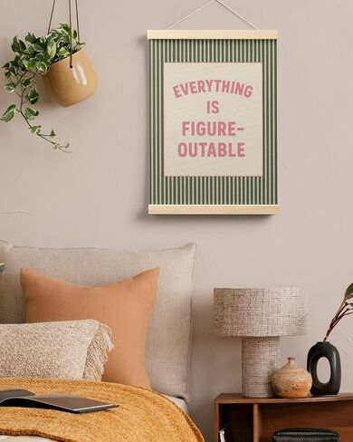 FGFK Everything Is Figureoutable Positive Affirmations Wall Art Poster Hanger Frame, Retro Pink and Green Inspirational Canvas Prints Framed Wall Decor for Office Classroom Home Bedroom, 12x16 Inch in Saudi Arabia