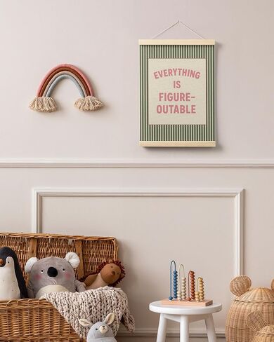FGFK Everything Is Figureoutable Positive Affirmations Wall Art Poster Hanger Frame, Retro Pink and Green Inspirational Canvas Prints Framed Wall Decor for Office Classroom Home Bedroom, 12x16 Inch in Saudi Arabia